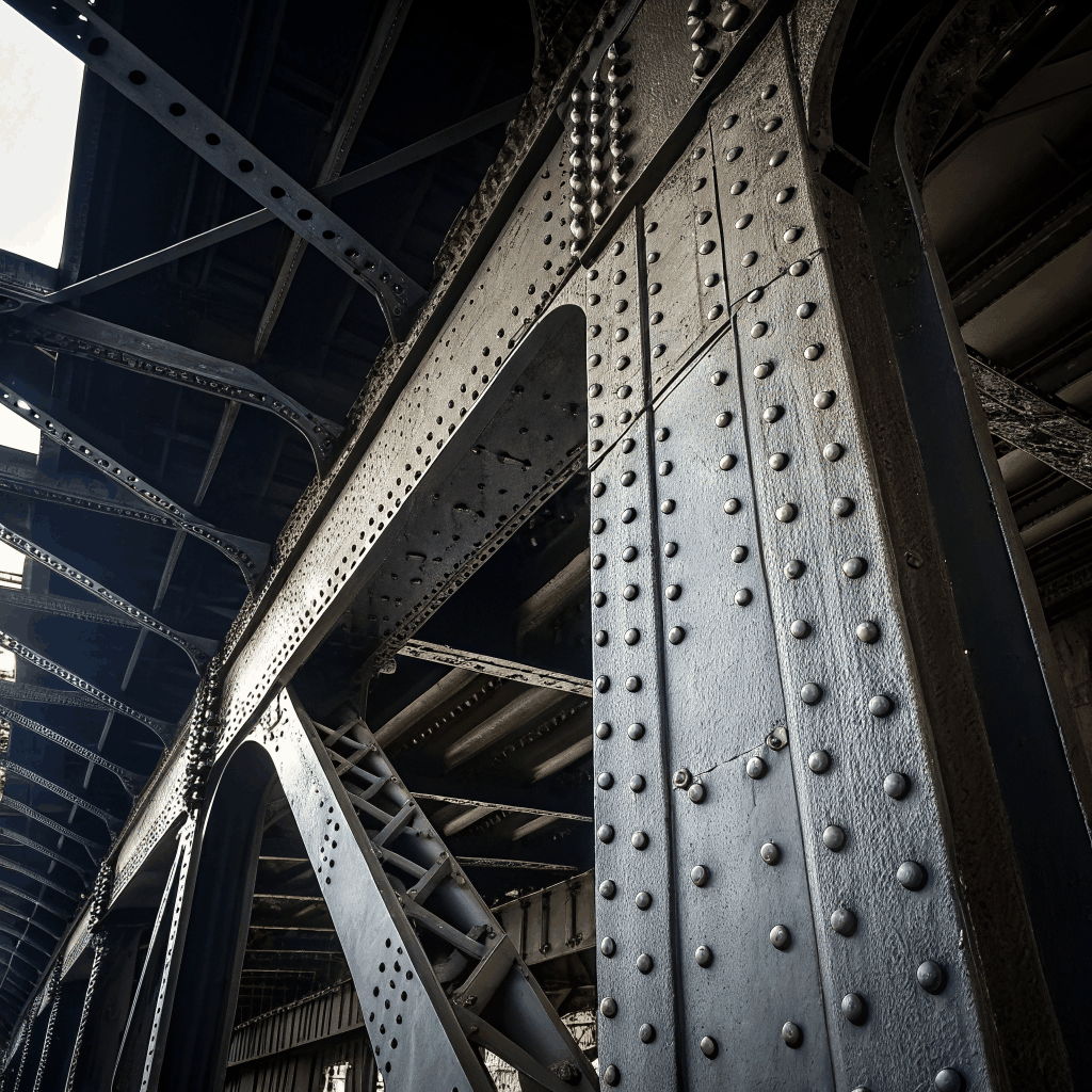 Close-up of structural steel beams representing business stability